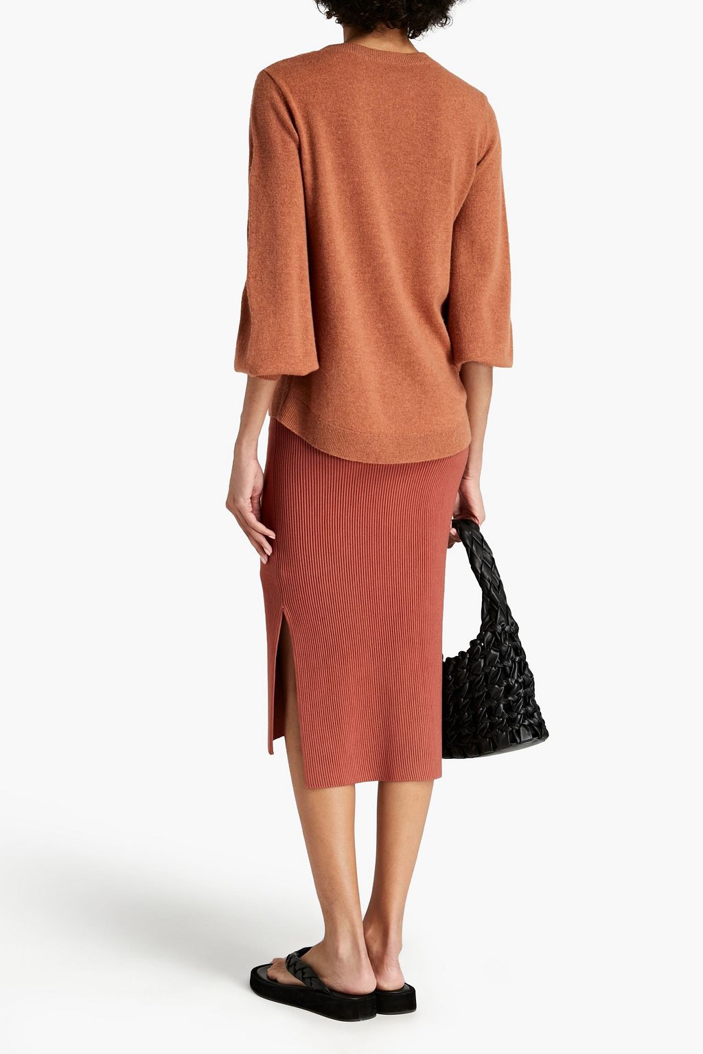 GENTRYPORTOFINO Ribbed silk-blend midi pencil skirt