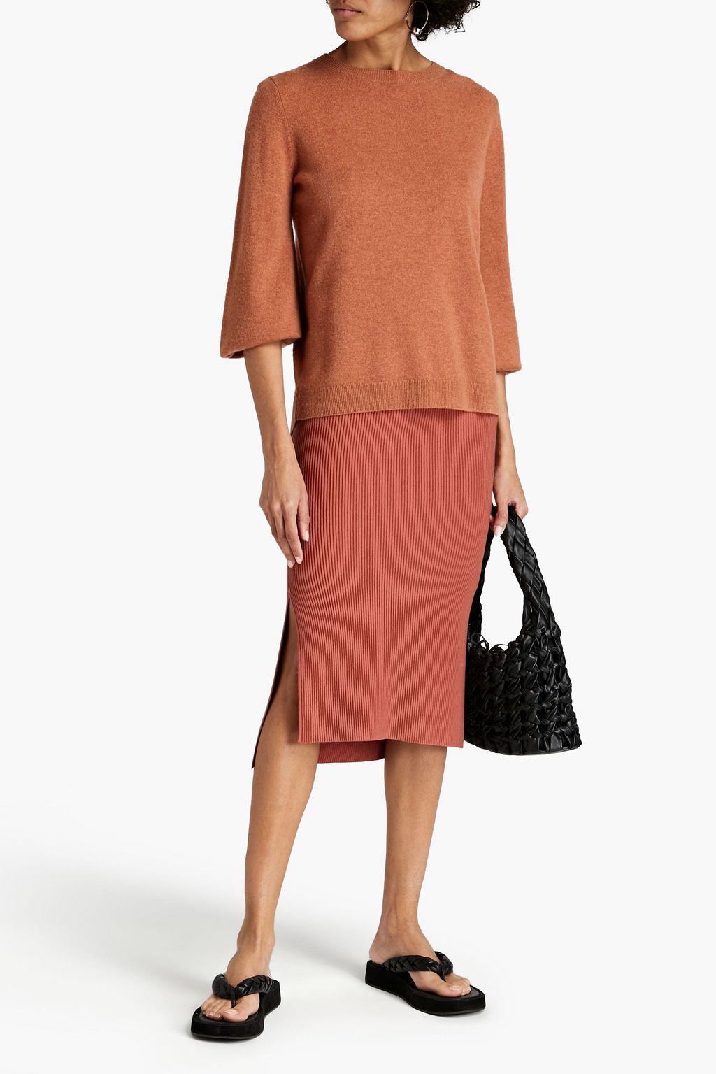 GENTRYPORTOFINO Ribbed silk-blend midi pencil skirt