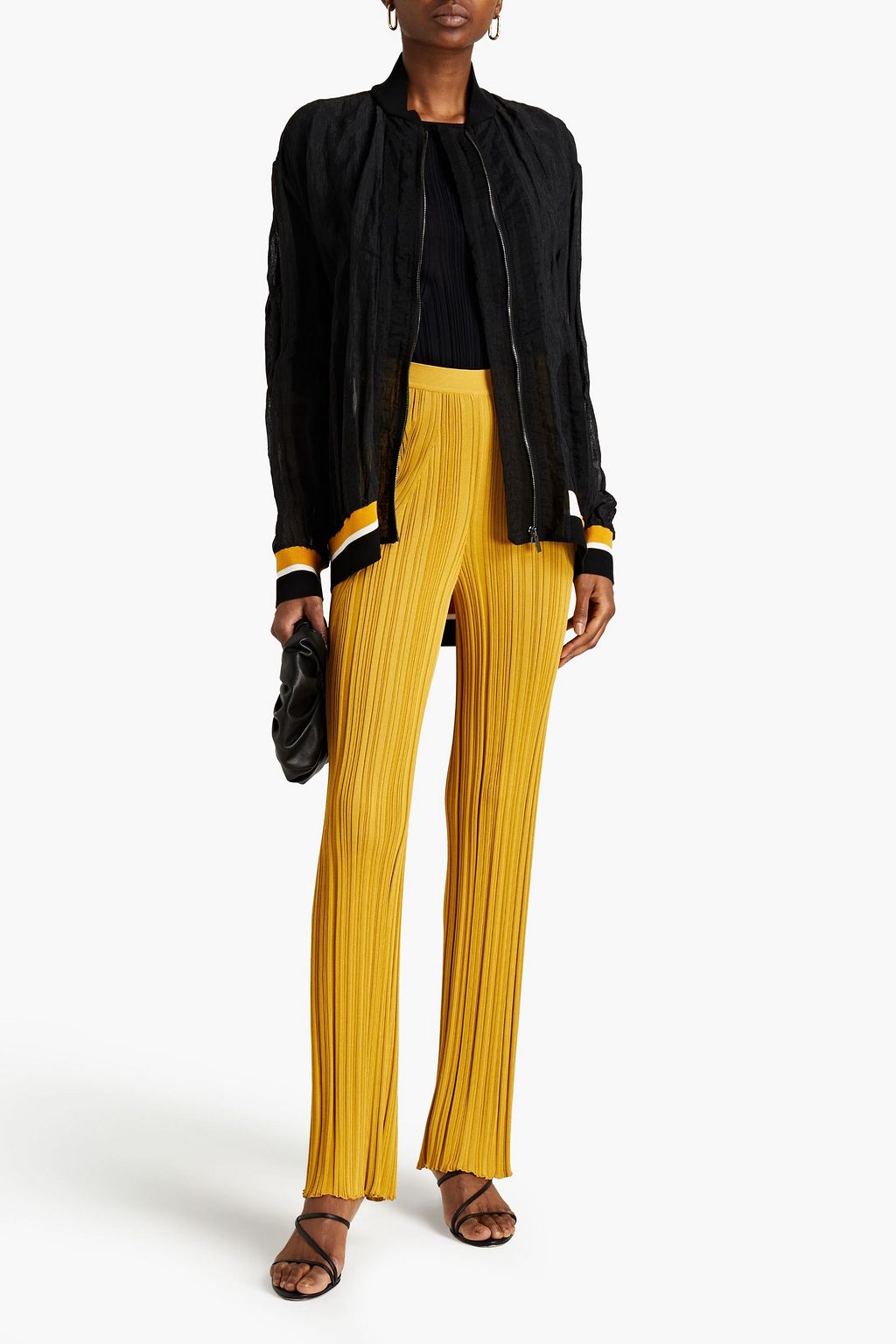 GENTRYPORTOFINO Knit-paneled metallic gauze bomber jacket