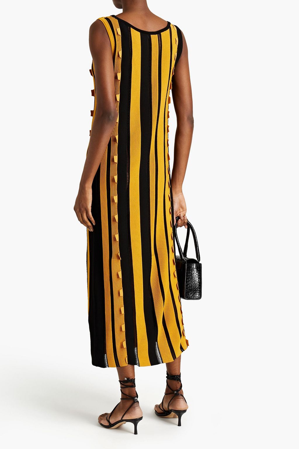 GENTRYPORTOFINO Pointelle-trimmed striped ribbed-knit midi dress