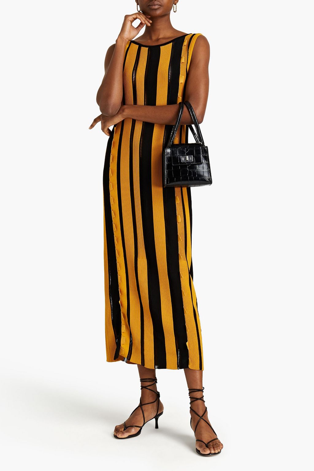 GENTRYPORTOFINO Pointelle-trimmed striped ribbed-knit midi dress
