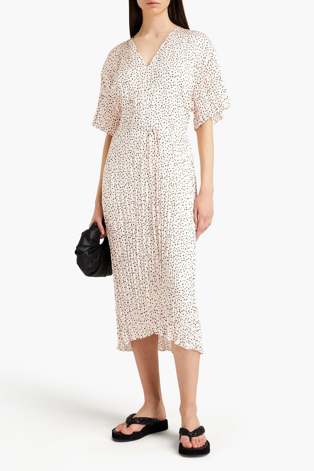 VINCE. Pleated printed satin-crepe midi dress
