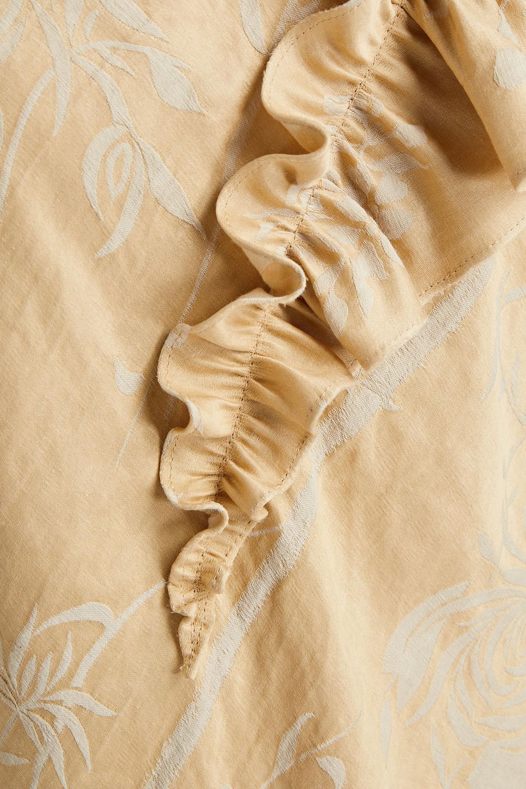 GENTRYPORTOFINO Ruffled linen and silk-blend floral-jacquard dress