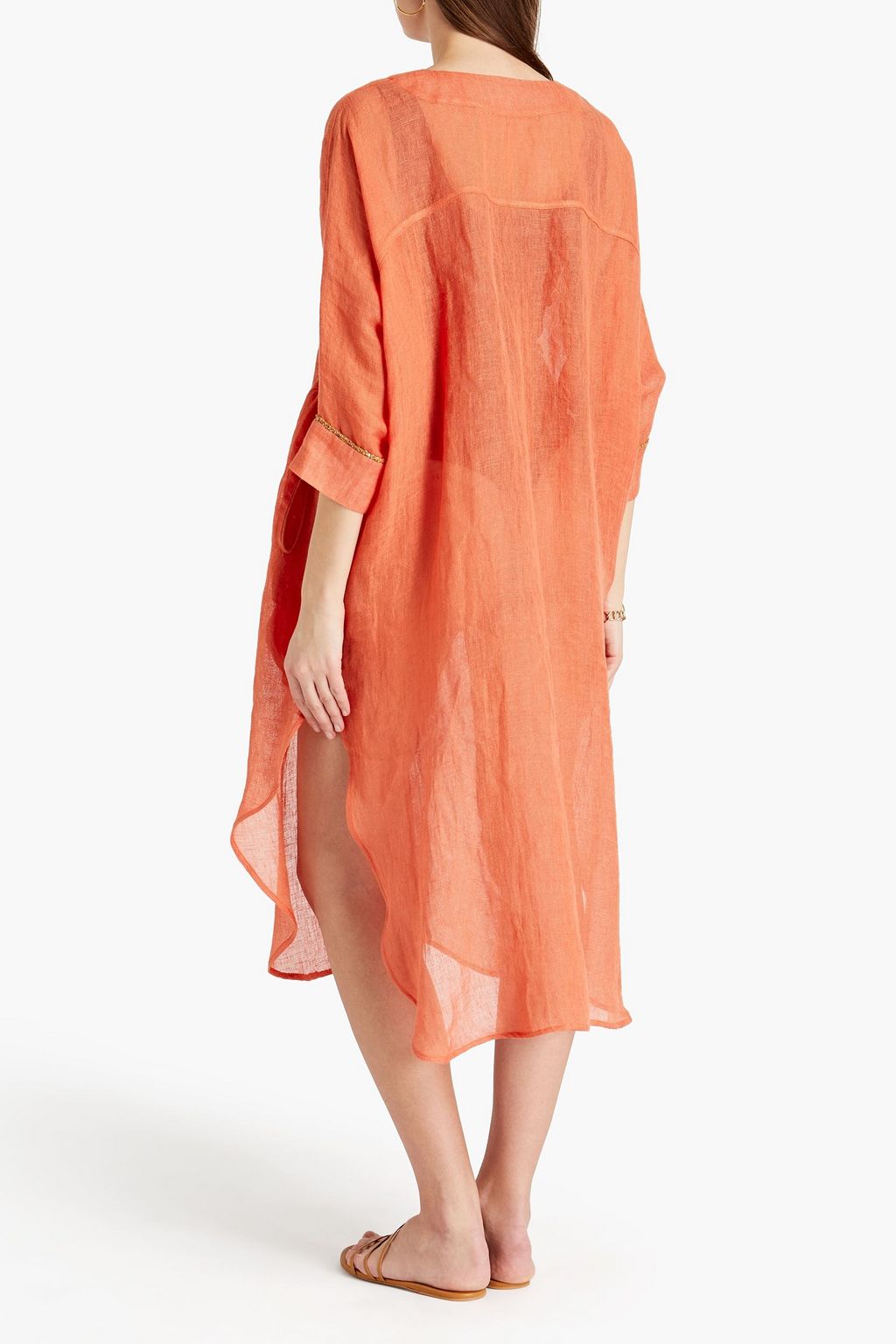 GENTRYPORTOFINO Metallic-trimmed embellished linen-gauze kaftan