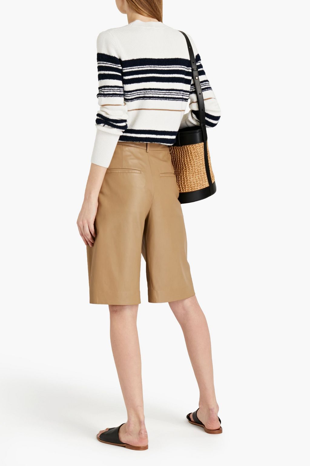 GENTRYPORTOFINO Bouclé-trimmed striped ribbed-knit sweater