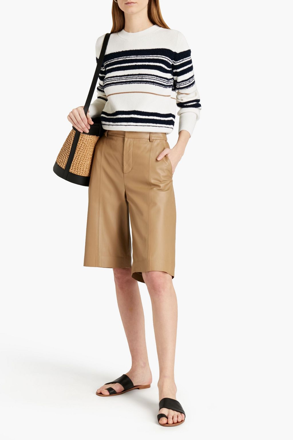 GENTRYPORTOFINO Bouclé-trimmed striped ribbed-knit sweater