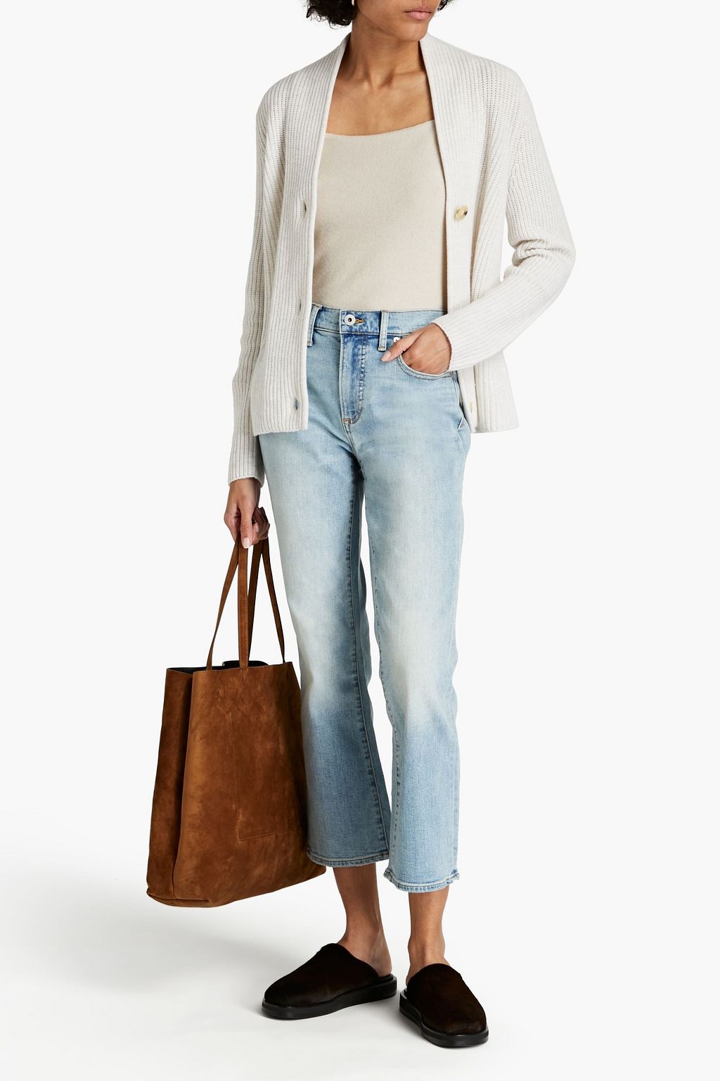 VINCE. Cropped faded mid-rise straight-leg jeans