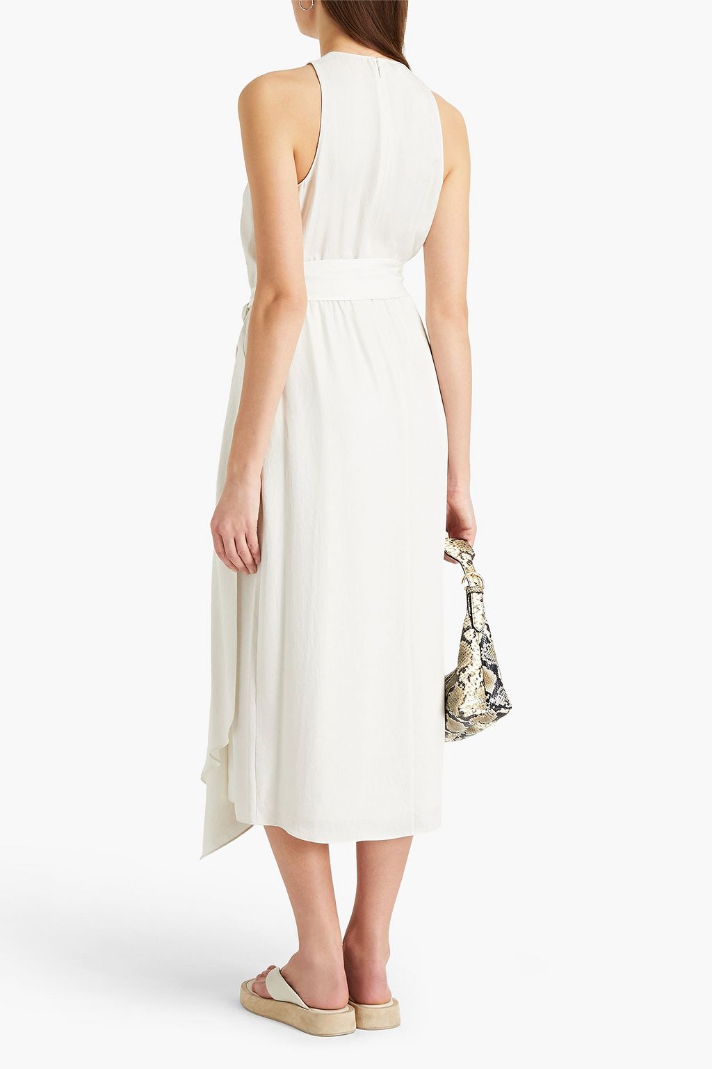 VINCE. Belted gathered twill midi dress