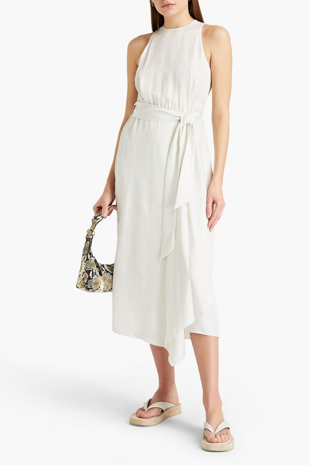 VINCE. Belted gathered twill midi dress