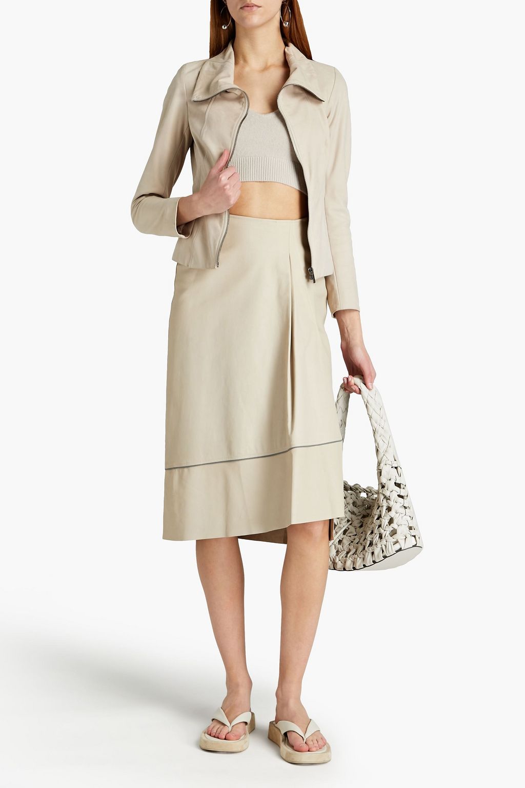 GENTRYPORTOFINO Asymmetric pleated leather skirt