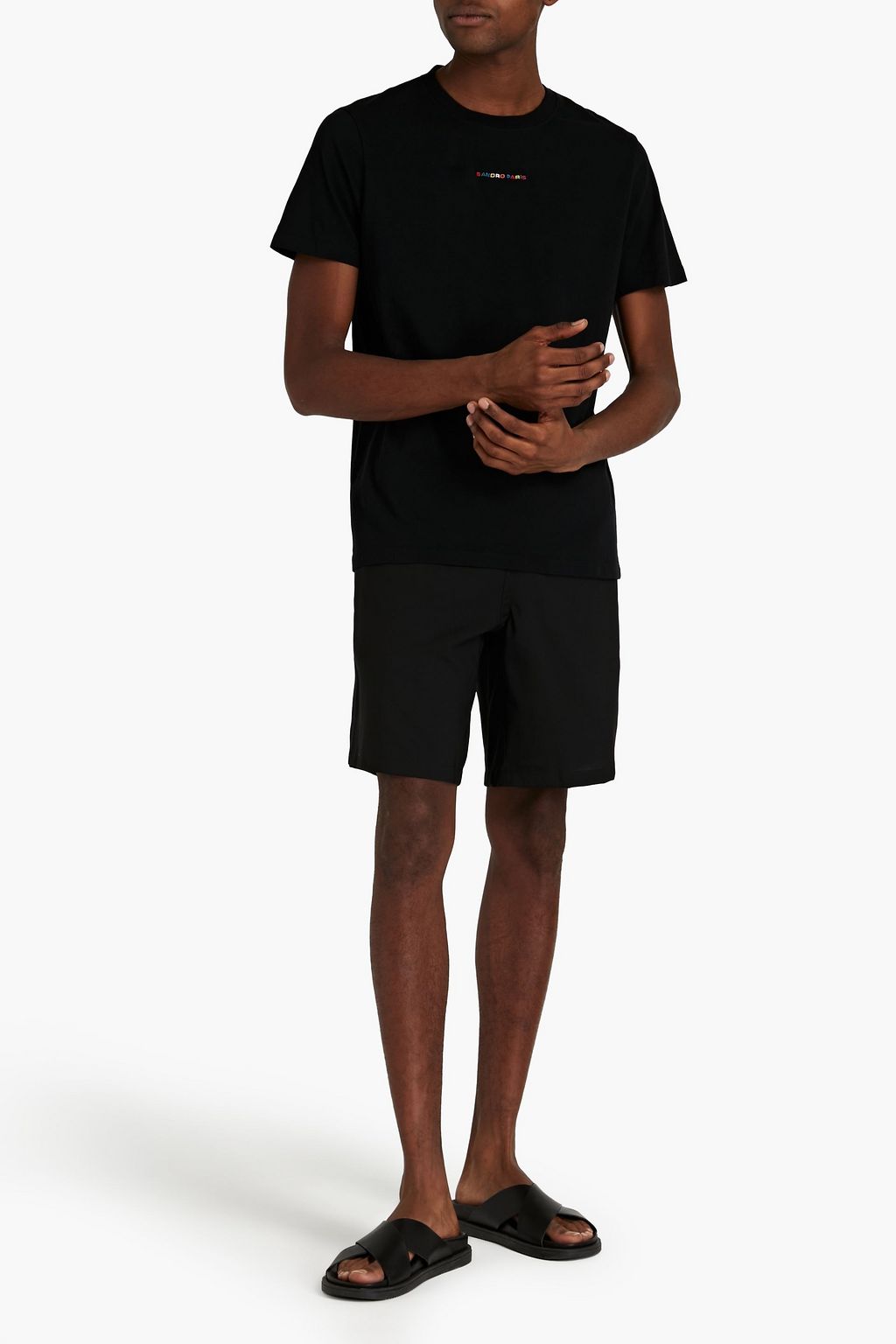 SANDRO Solid slim-fit embroidered cotton-jersey T-shirt