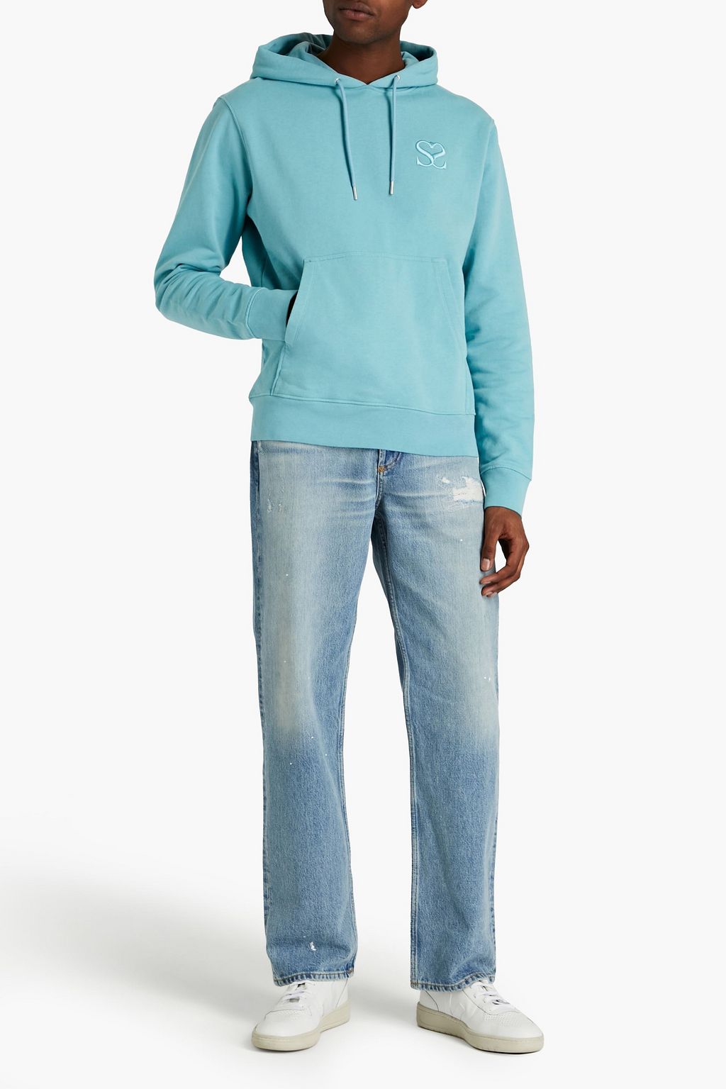 SANDRO Embroidered French cotton-terry hoodie