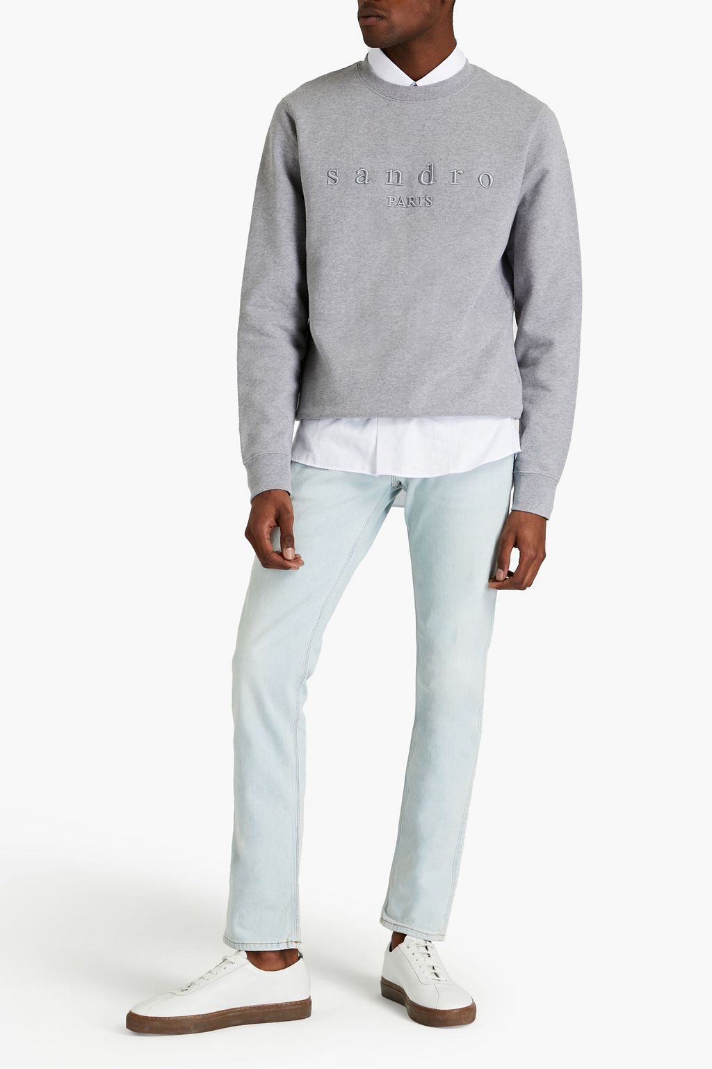 SANDRO Embroidered mélange French cotton-terry sweatshirt