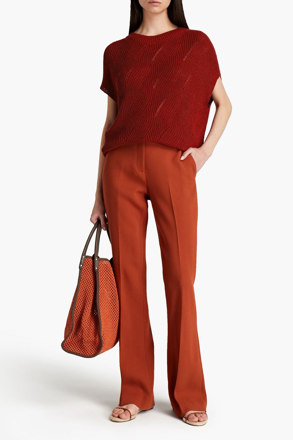 GENTRYPORTOFINO Cable-knit linen and silk-blend top
