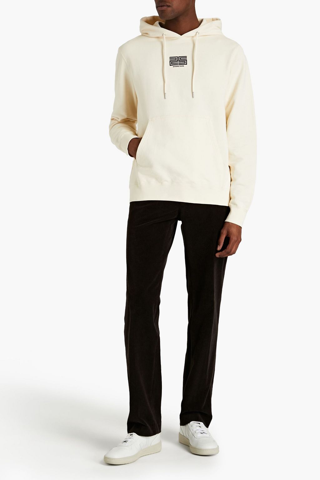 SANDRO Flocked French cotton-terry hoodie