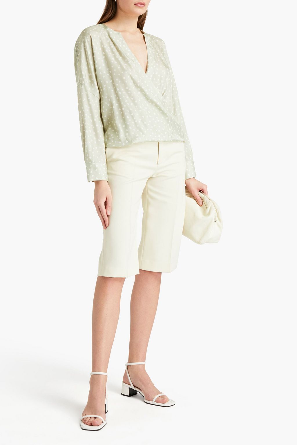 VINCE. Wrap-effect printed silk-blend satin-twill blouse
