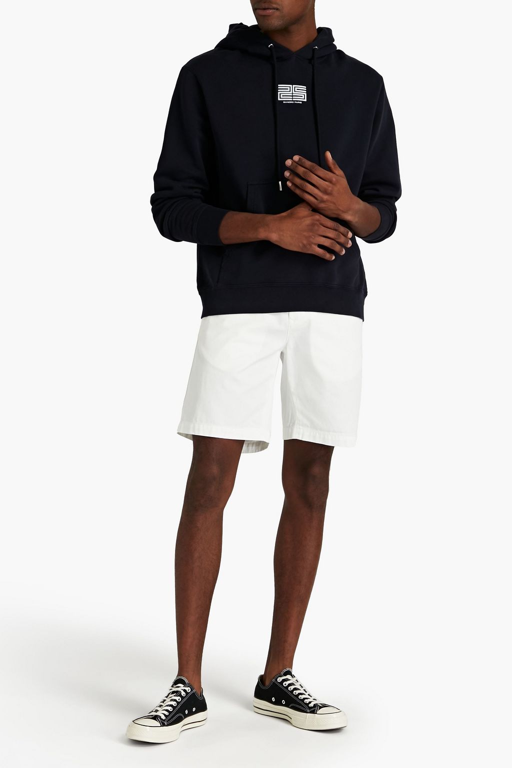 SANDRO Flocked French cotton-terry hoodie
