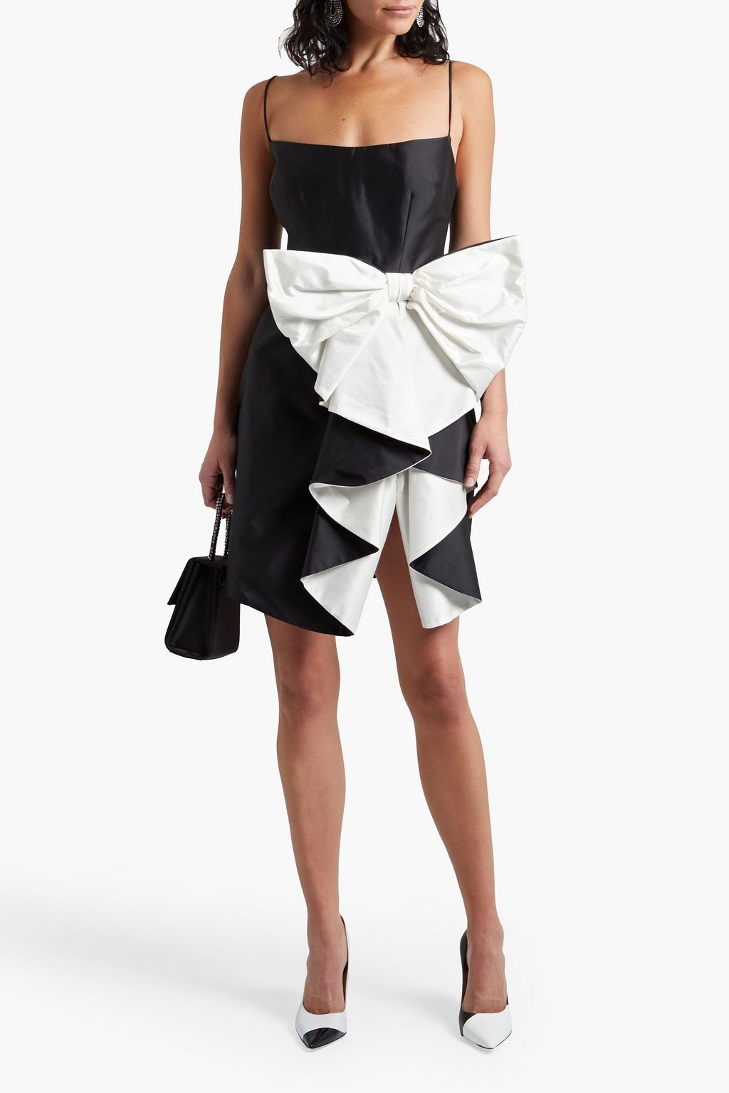RASARIO Zweifarbiges Minikleid aus Shantung-Seide mit Drapierung und Schleife