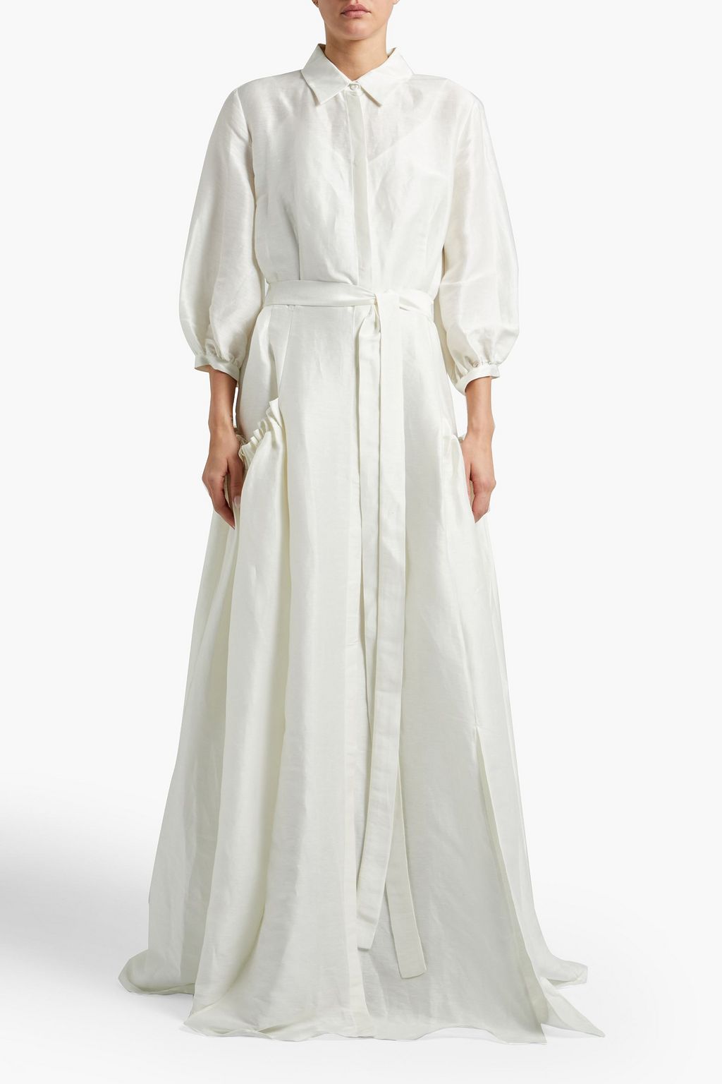 Ivory Cervantes belted linen and silk-blend shantung gown | GABRIELA ...