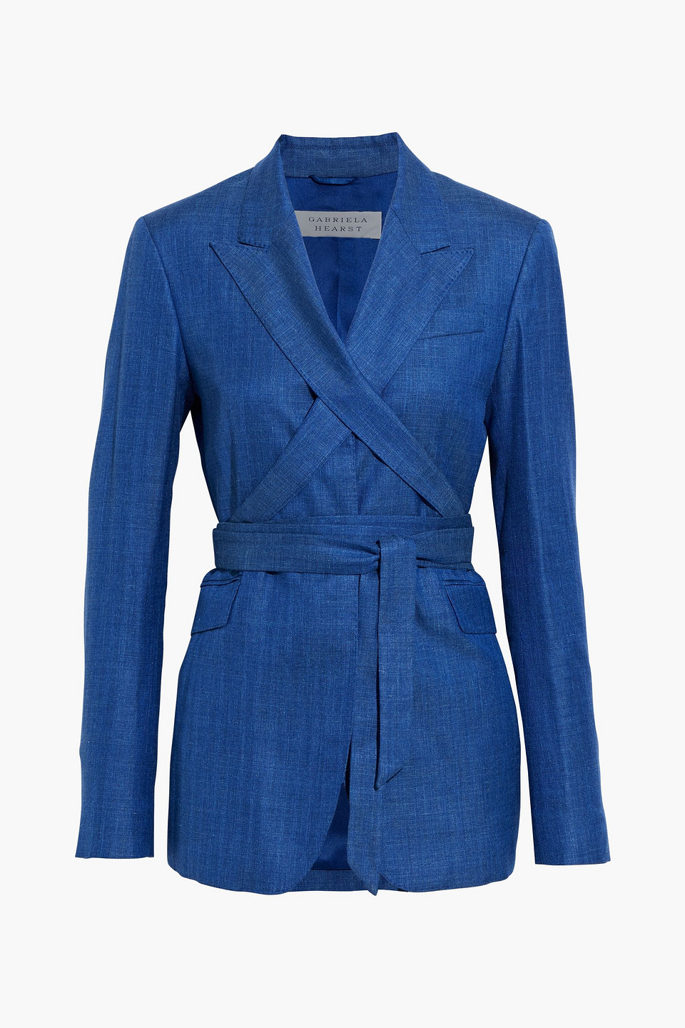 Belted herringbone wool, silk and linen-blend blazer