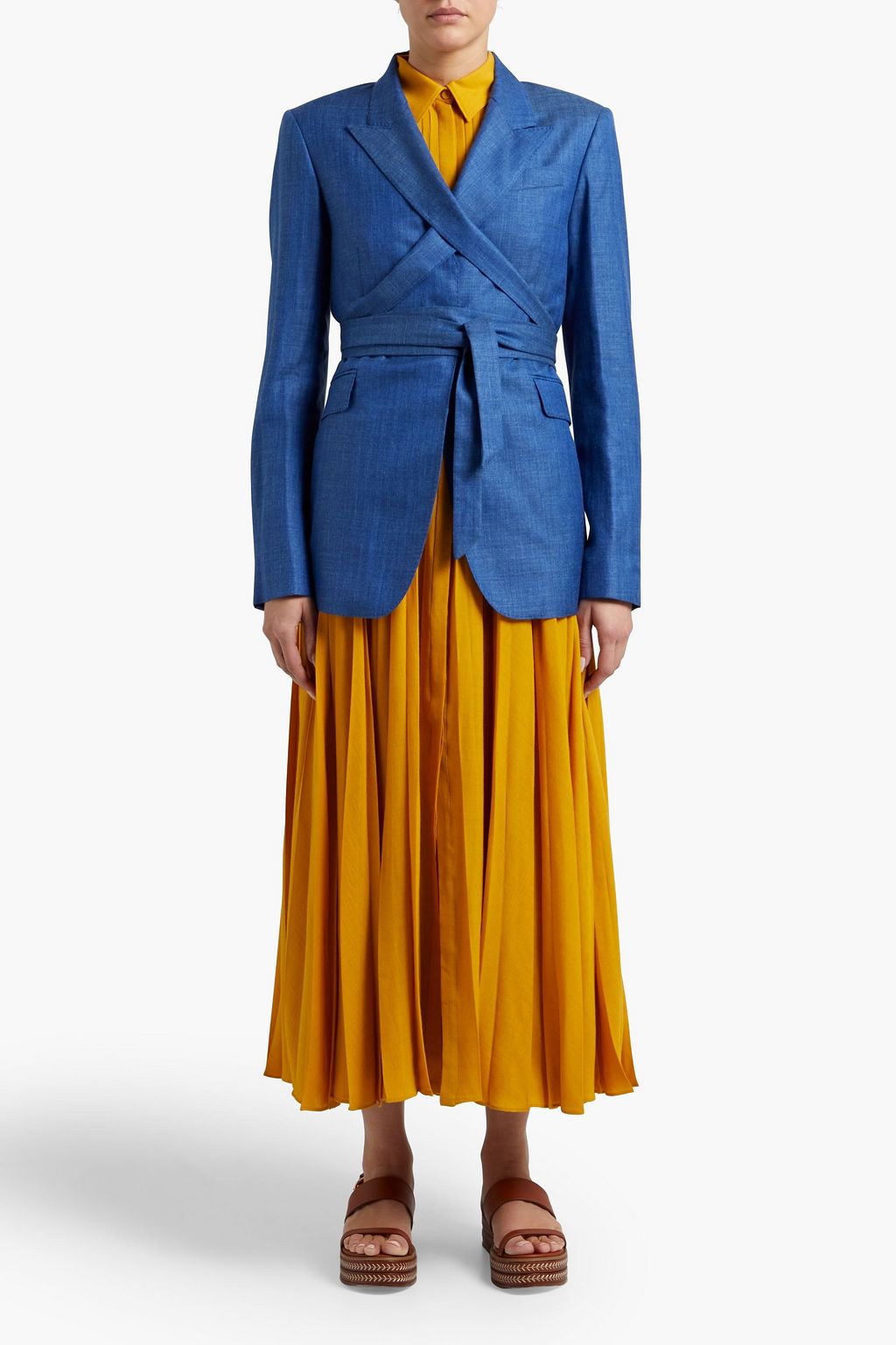 GABRIELA HEARST Belted herringbone wool, silk and linen-blend blazer