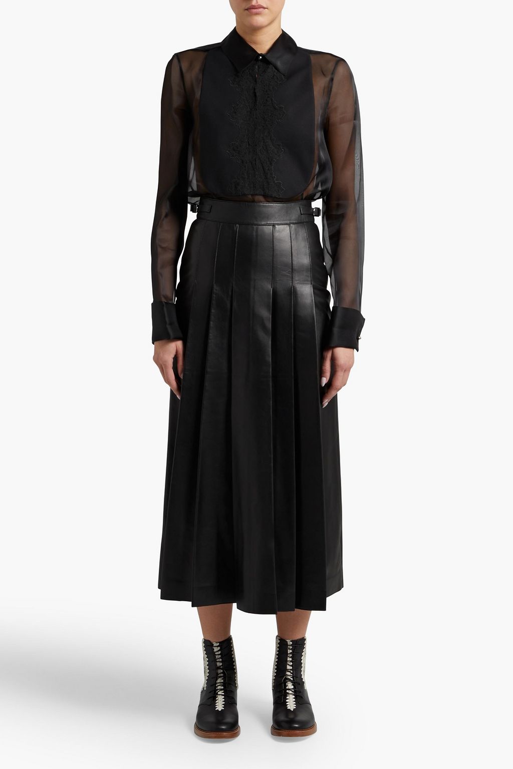 GABRIELA HEARST Oriana piqué-paneled lace-trimmed silk-organza blouse