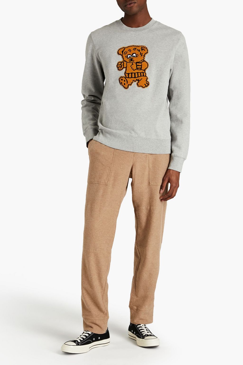 SANDRO Appliquéd mélange French cotton-terry sweatshirt