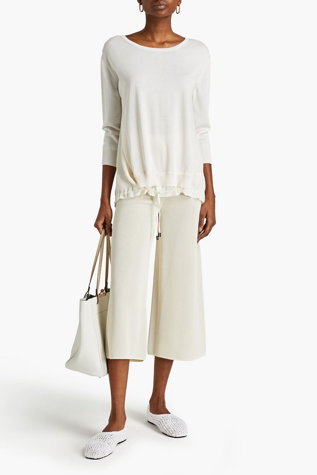 GENTRYPORTOFINO Crepe de chine-paneled silk and cotton-blend sweater