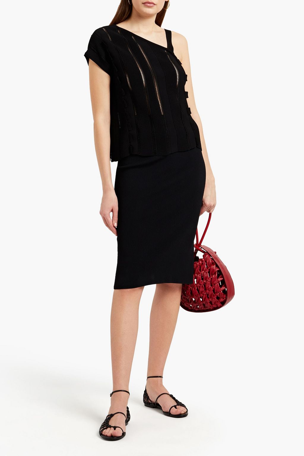 GENTRYPORTOFINO Pointelle-trimmed ribbed-knit top