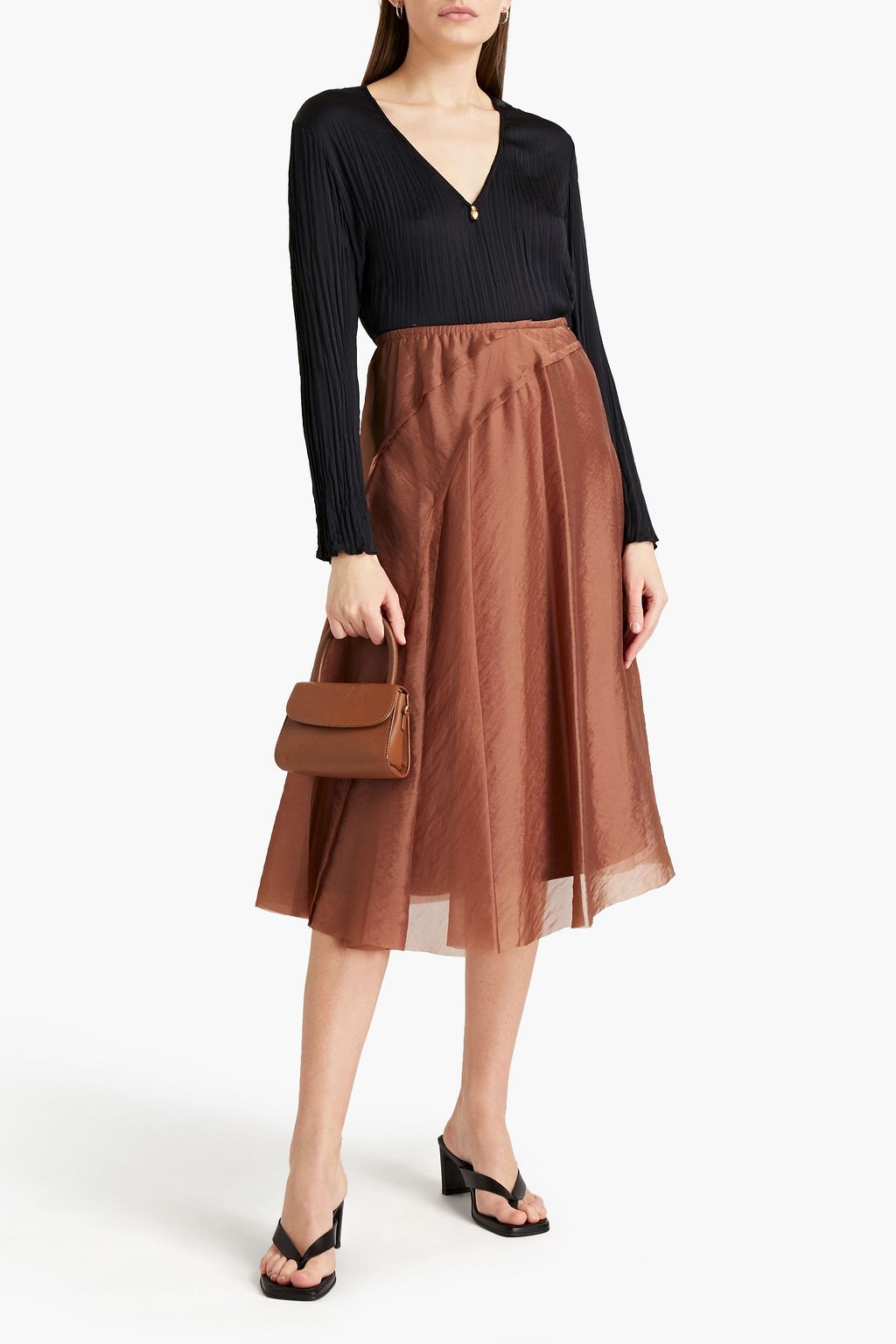 VINCE. Pleated satin-crepe blouse