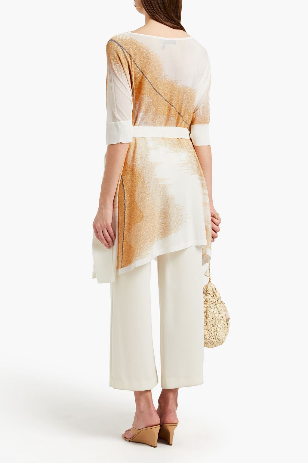 GENTRYPORTOFINO Belted metallic crochet-knit top