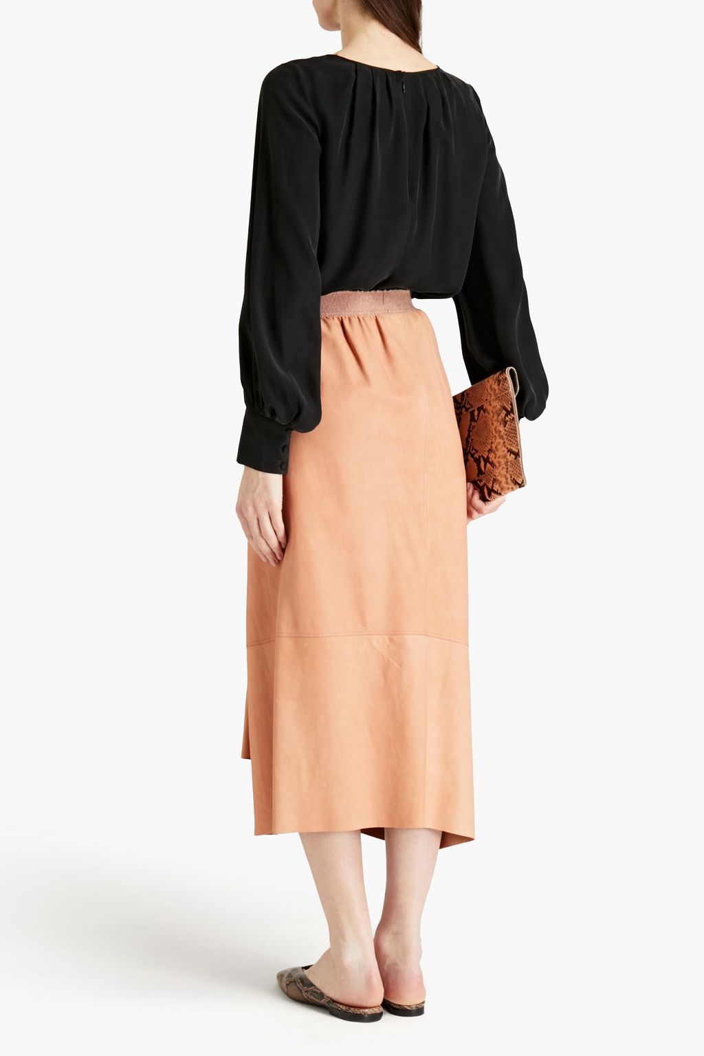 GENTRYPORTOFINO Asymmetric draped leather midi skirt