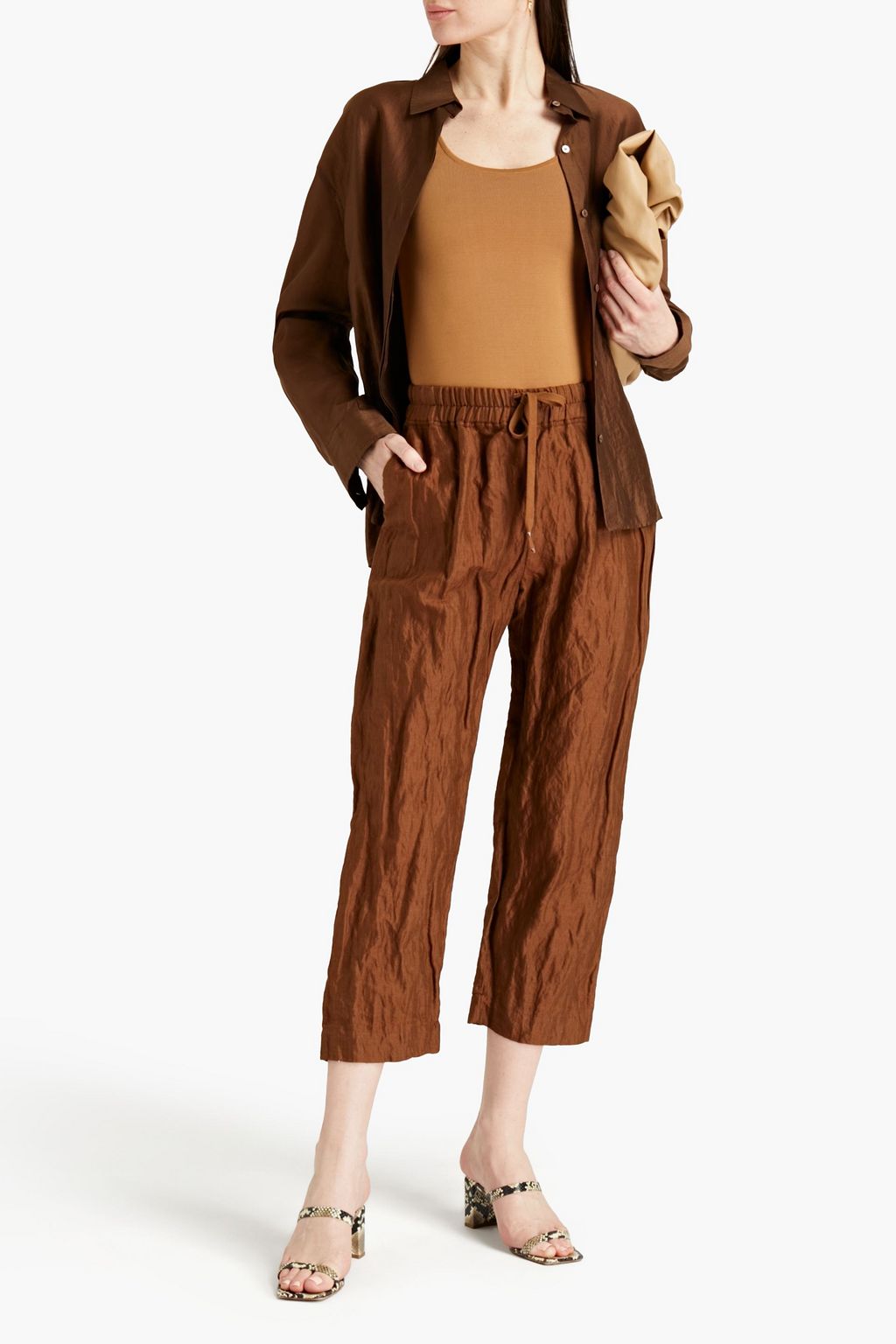 GENTRYPORTOFINO Cropped crinkled cotton-blend tapered pants
