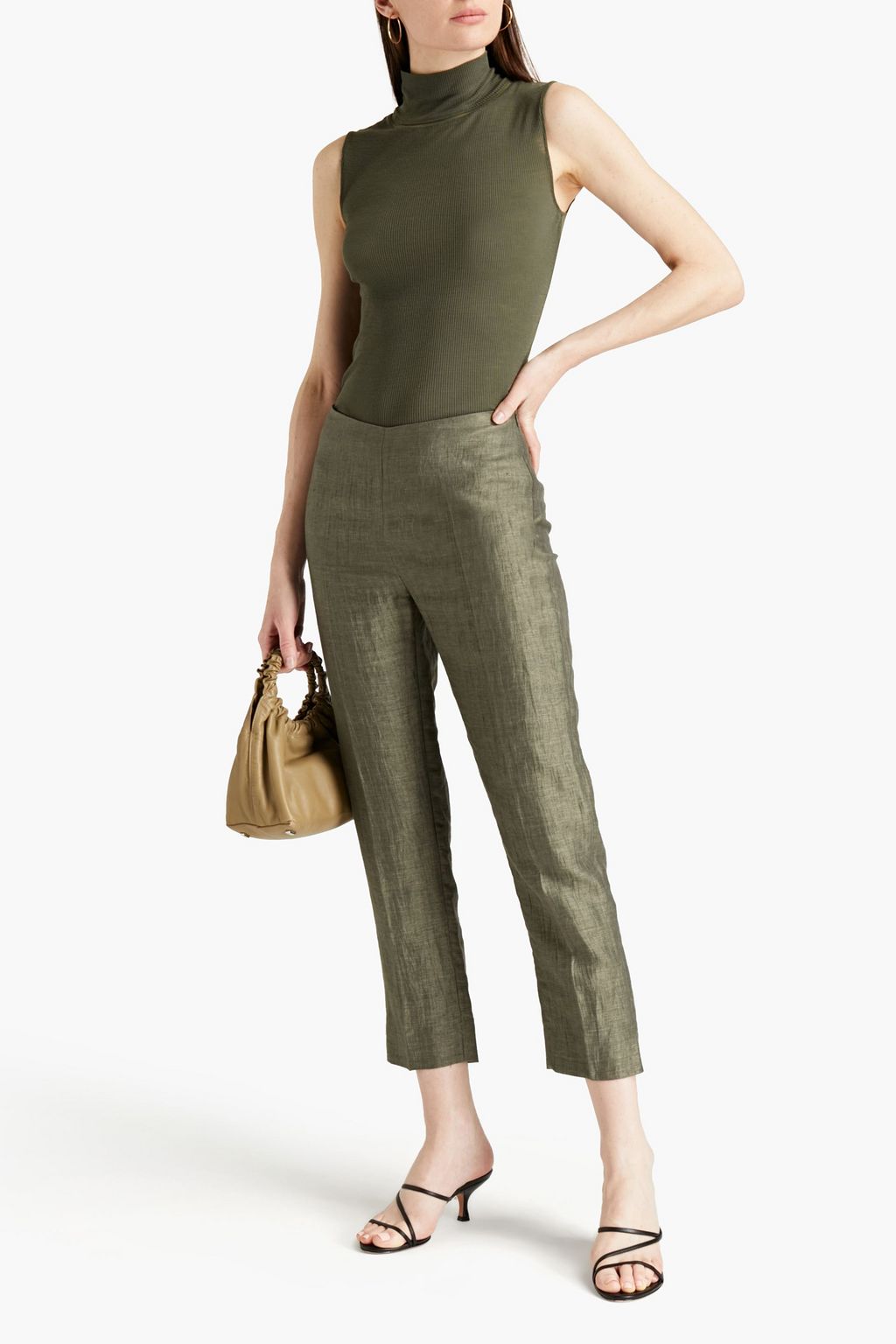 GENTRYPORTOFINO Cropped crinkled linen-blend tapered pants