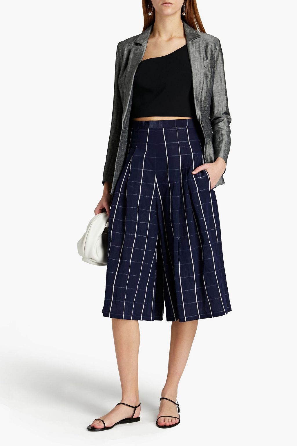 GENTRYPORTOFINO Crinkled checked cotton-blend organza culottes