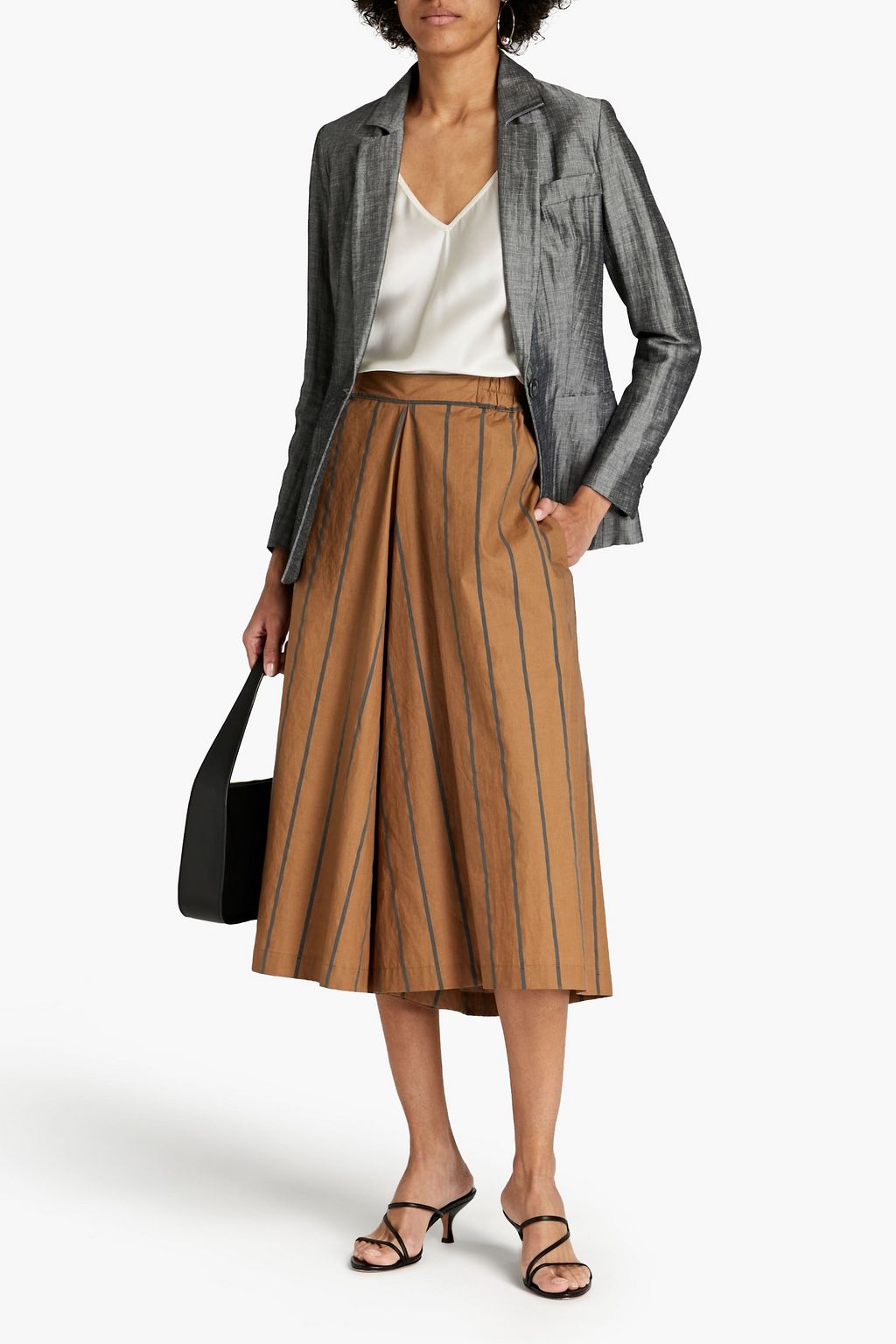 GENTRYPORTOFINO Gathered striped cotton culottes