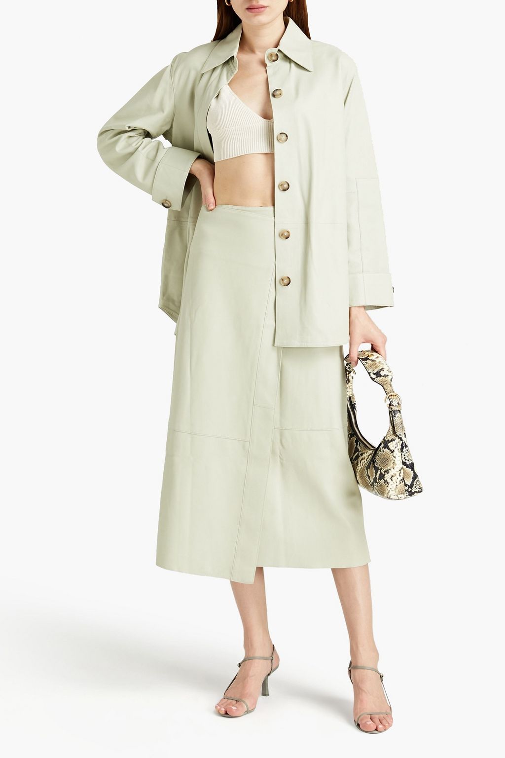 VINCE. Leather midi wrap skirt
