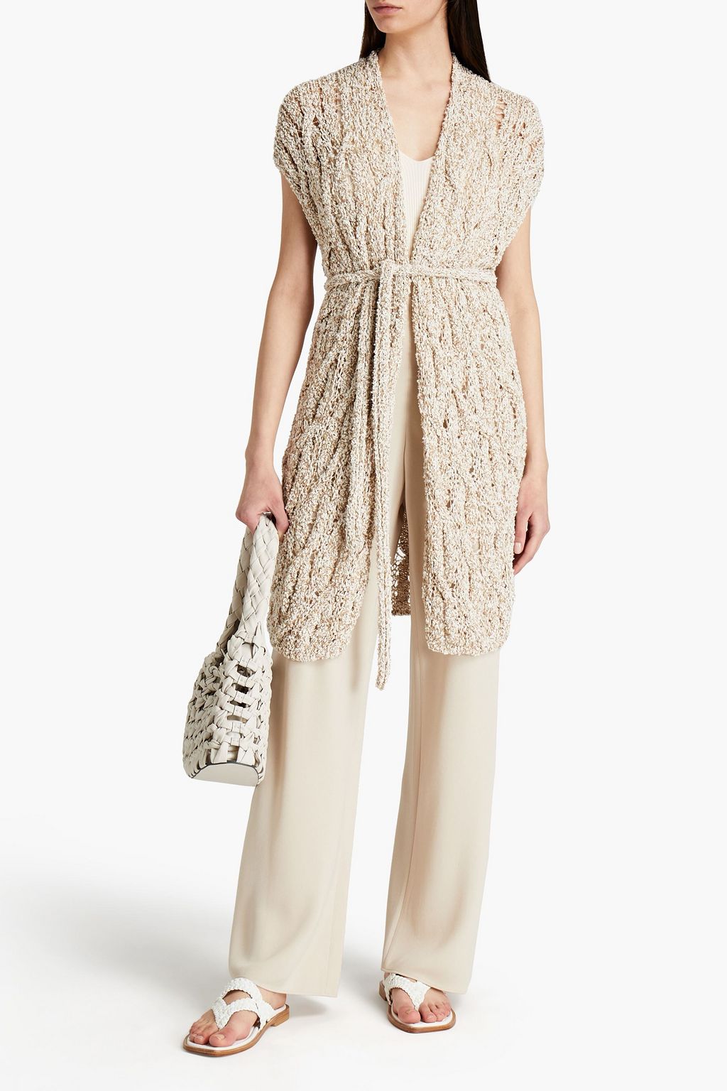 GENTRYPORTOFINO Belted embellished bouclé-knit cardigan