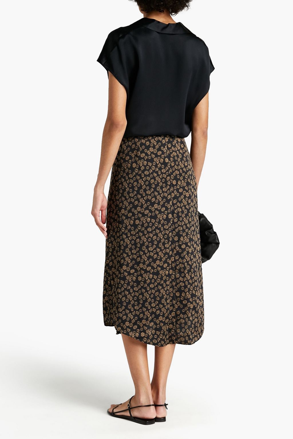 VINCE. Georgette-paneled printed satin-crepe midi skirt