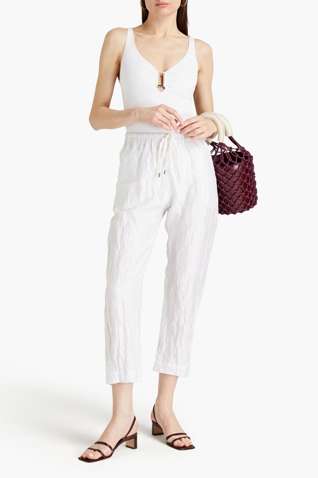 GENTRYPORTOFINO Cropped crinkled cotton-blend tapered pants