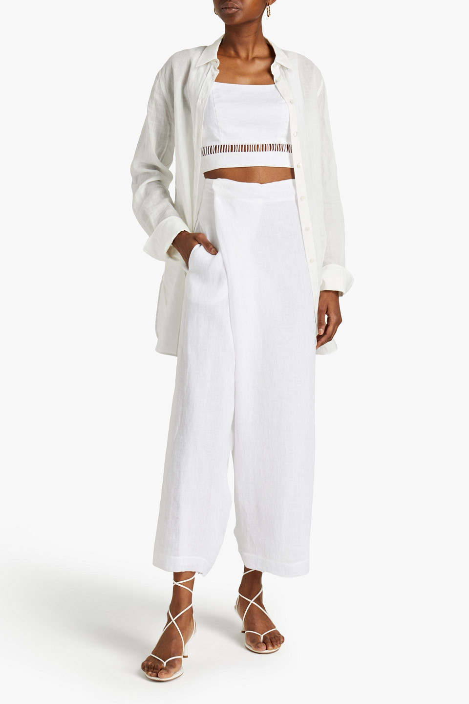 Gentryportofino Wrap-effect Linen-gauze Wide-leg Trousers In Ivory