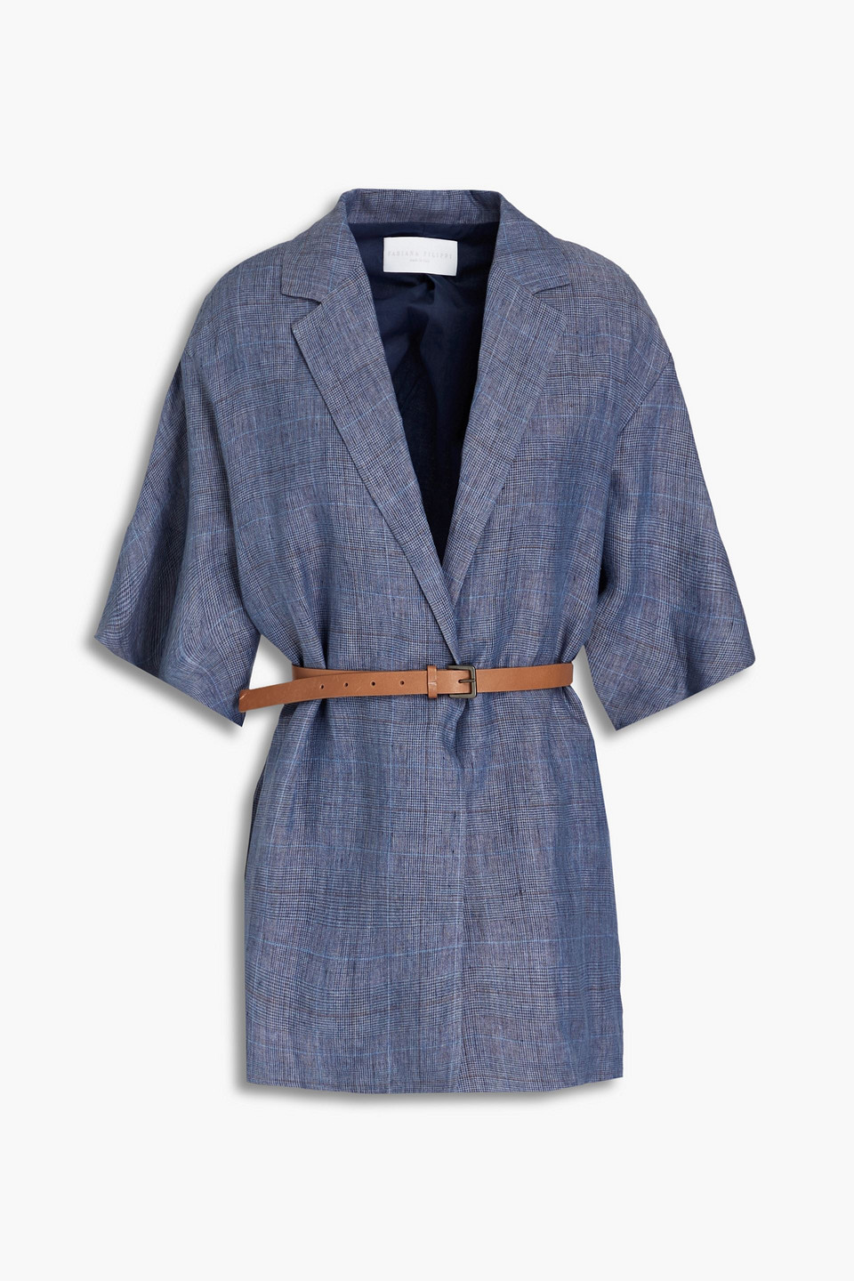 Fabiana Filippi Woman Prince Of Wales Checked Linen Blazer Slate Blue Size 46