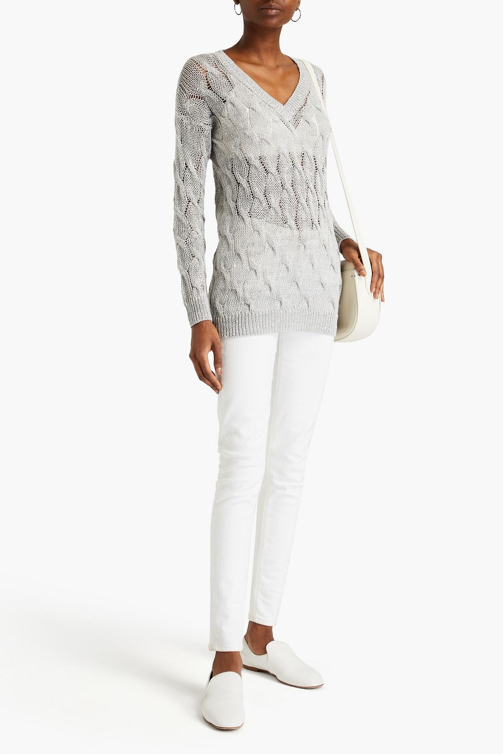 GENTRYPORTOFINO Embellished cable-knit linen-blend sweater