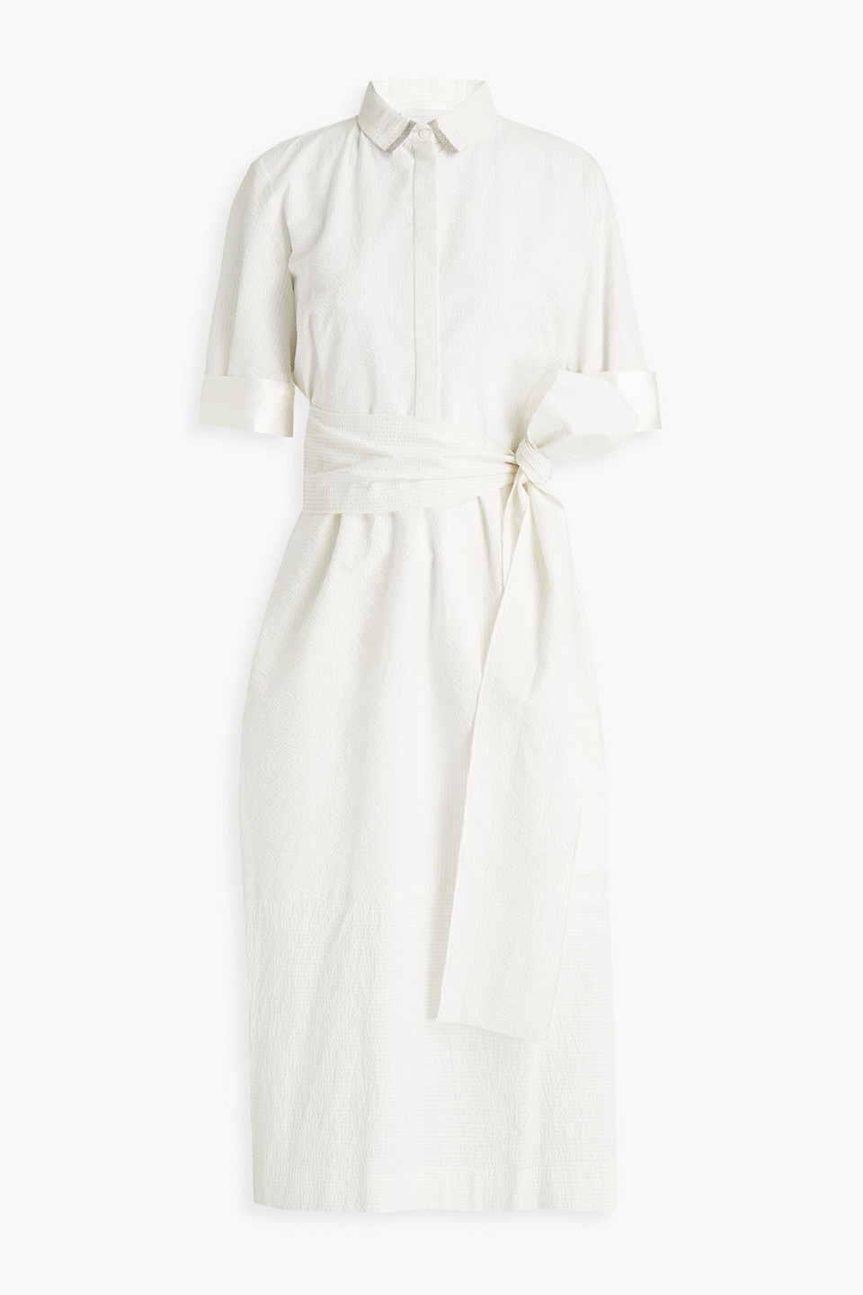 Fabiana Filippi Woman Striped Cotton-blend Seersucker Midi Shirt Dress Ivory Size 38