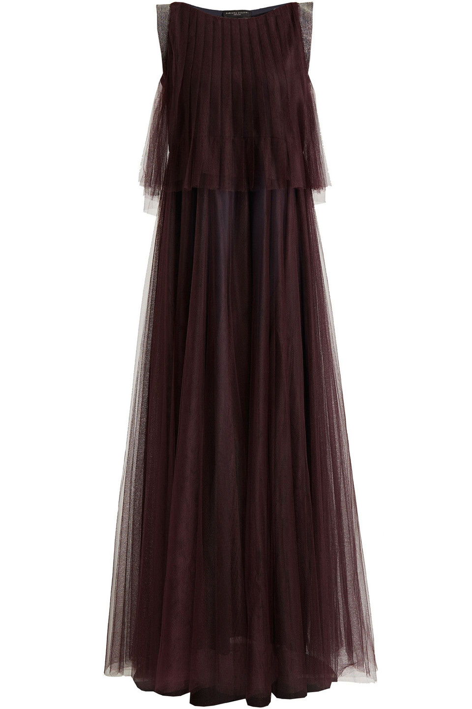 Fabiana Filippi Woman Bead-embellished Pleated Tulle Maxi Dress Merlot Size 44
