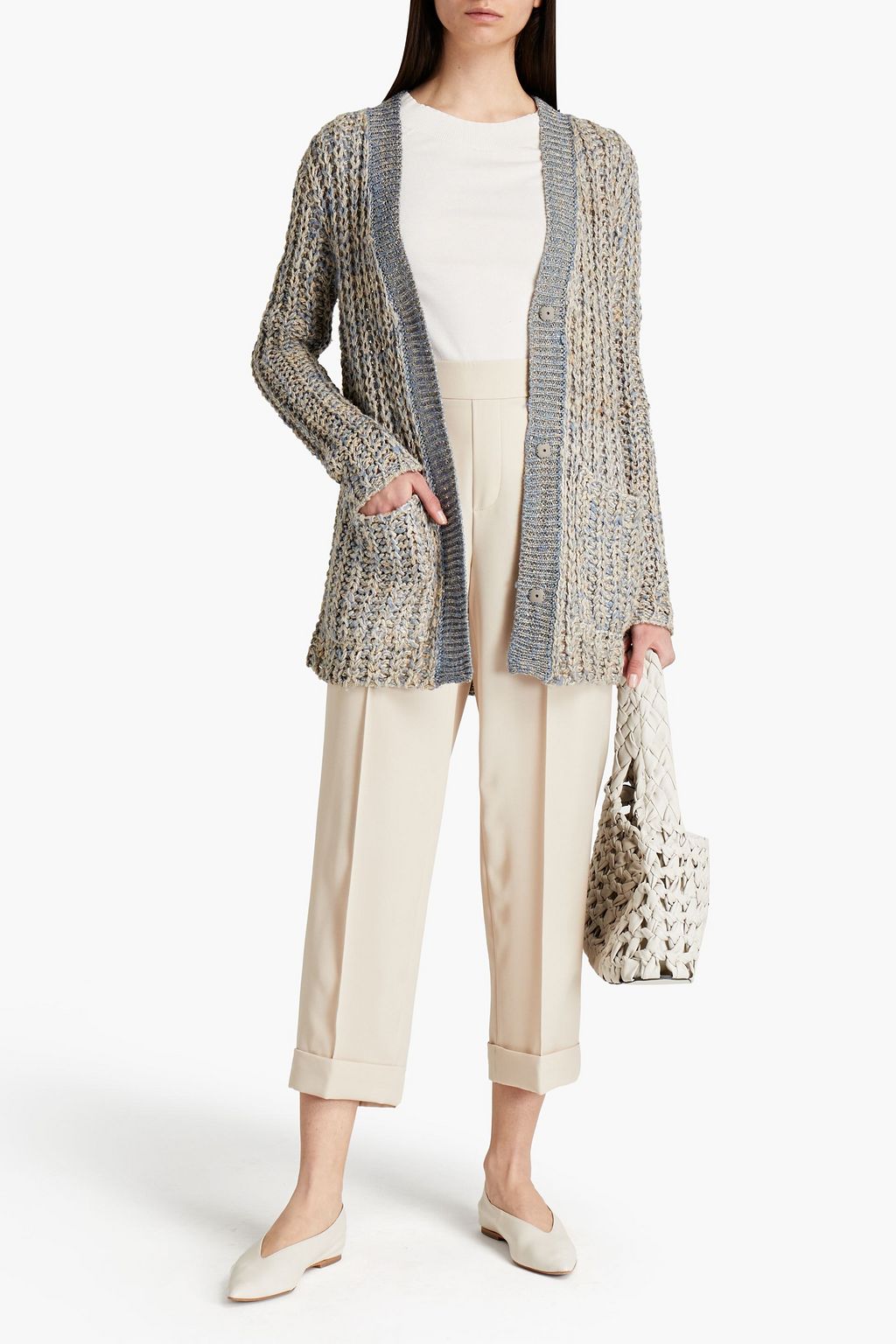 GENTRYPORTOFINO Metallic open-knit silk-blend cardigan