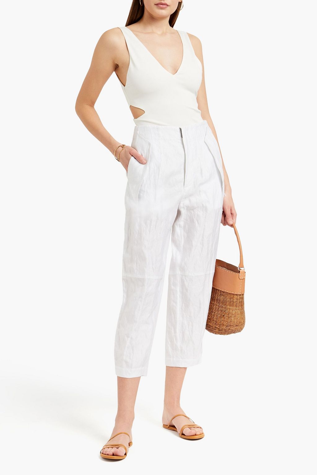 GENTRYPORTOFINO Cropped crinkled cotton-blend satin-twill tapered pants