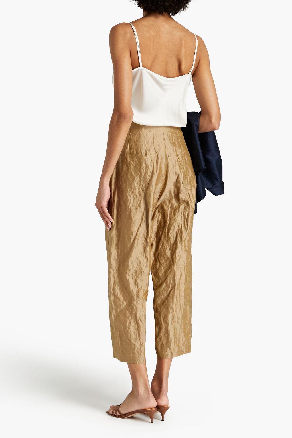 GENTRYPORTOFINO Cropped crinkled cotton-blend satin-twill tapered pants