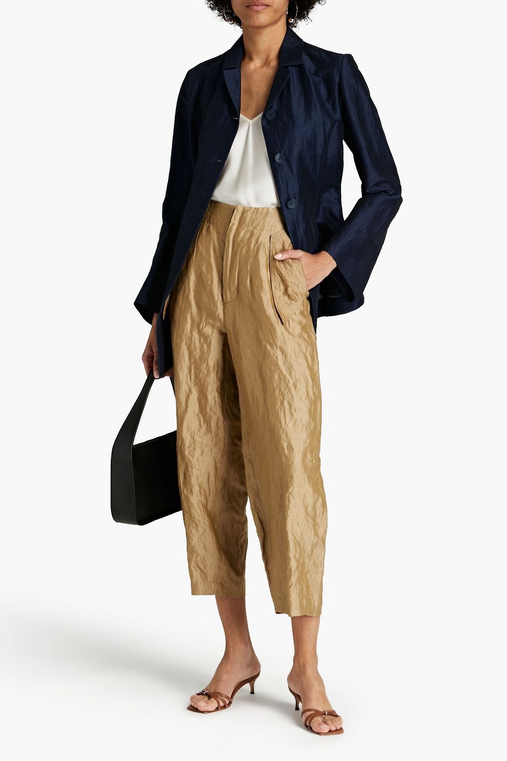 GENTRYPORTOFINO Cropped crinkled cotton-blend satin-twill tapered pants