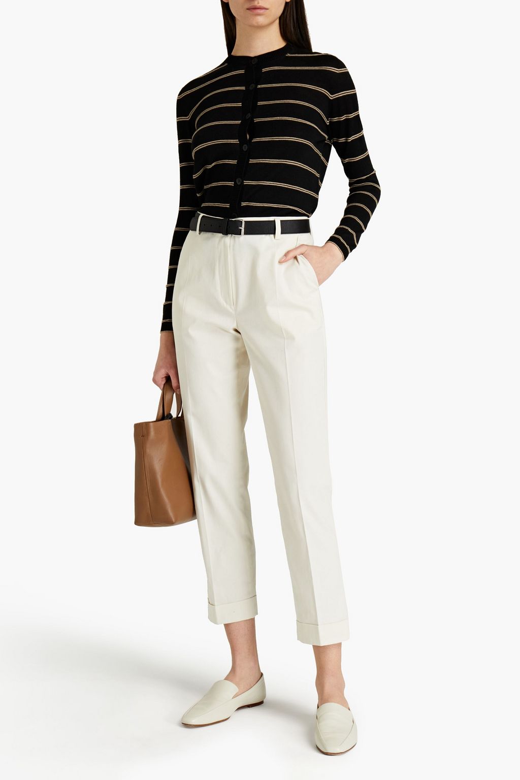 GENTRYPORTOFINO Striped silk, cashmere and linen-blend cardigan